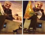 شاهد.. لحظة تمزيق صورة قاسم سليماني من لوحة كبيرة في غزة و دهسها  بعد ساعات من رفعها